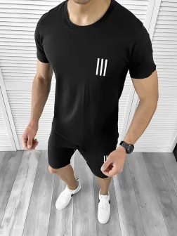 Trening barbati negru pantaloni + tricou 10588 P18-1.3 Trening barbati negru pantaloni + tricou 10588 P18-1.3